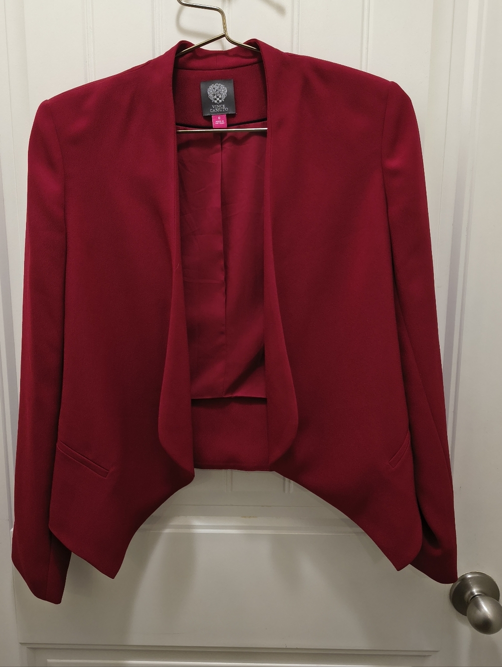 Vince Camuto Open Front Waterfall Blazer Crimson Crop Jacket Size 0